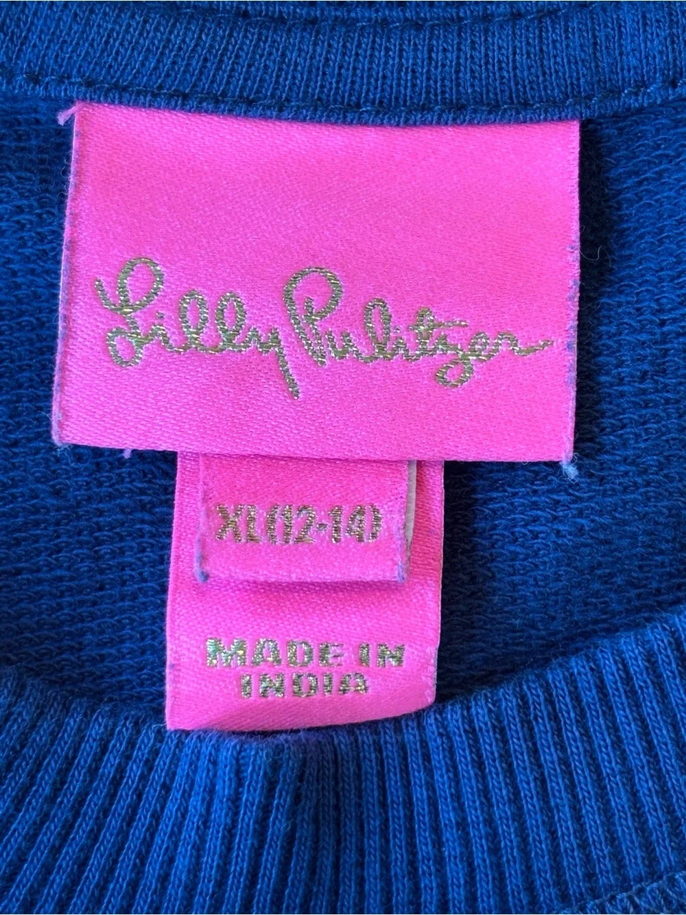 Lilly Pulitzer Girls XL 12-14 Navy Blue Pullover Sweatshirt Pockets